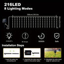 Luces de cascada con energía solar AMill - 59.98 metros x 7.19 metros, 216 luces LED, 8 modos con control remoto, perfectas para jardín, balcón, decoración de cumpleaños y bodas