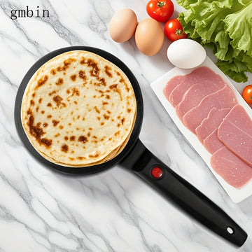 Sartén Redonda Antiadherente gmbin con Mango Rojo - Ideal para Crepes, Tortillas y Wafles, Calentamiento de un Solo Lado, 110V, 1000W, Enchufe de EE. UU., Sin Conversión Necesaria, Diámetro de 9,84 Pulgadas, Perfecto para Desayuno y Meriendas, Esenciales