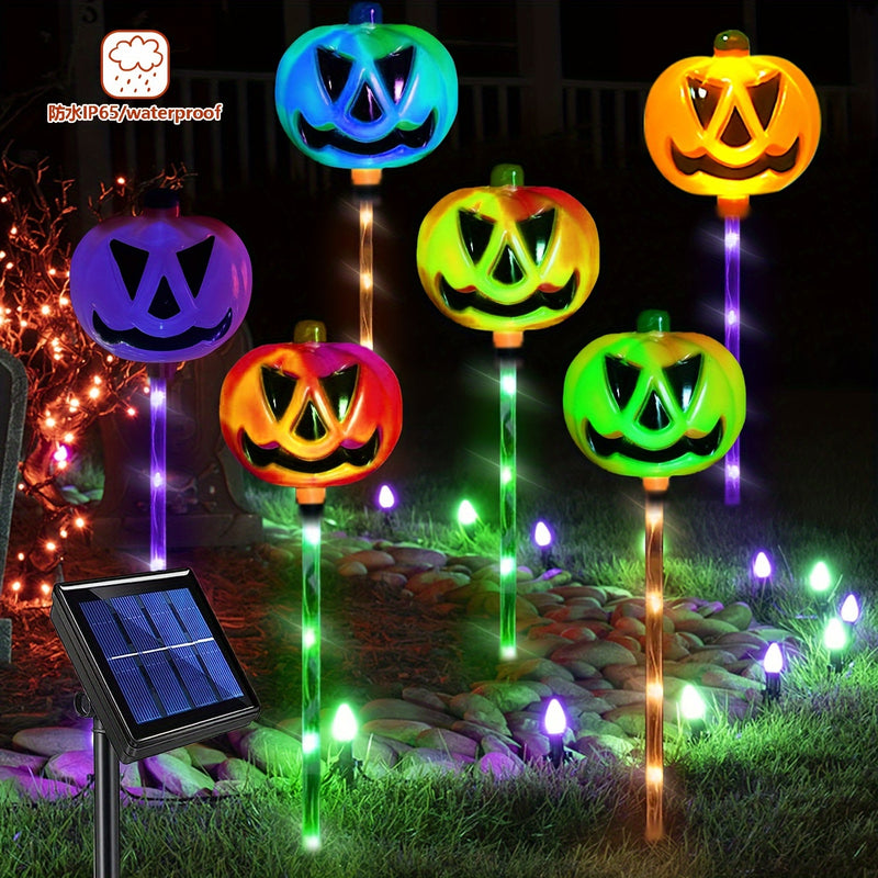 Luces de Calabaza Cambiantes con Energía Solar, Juego de 6 Calabazas Espeluznantes Impermeables IP65 para Halloween, Navidad, Decoración de Patio, Jardín y Caminos, Adornos de Cementerio