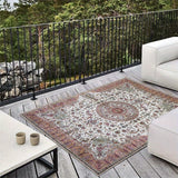 Alfombra de Lujo Seven Deer - Base Antideslizante, Beige/Blanco/Rojo/Gris/, Alfombra Grande para Sala, Patio o Juego - Fácil Limpieza Interior/Exterior, Diseño Floral, Textura Suave, Decoración Elegante para el Hogar