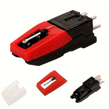 Conjunto de 4 cápsulas giratorias universales con agujas de diamante - Compatible con tocadiscos de vinilo - No requiere alimentación, construcción duradera de ABS, cabeza de cápsula de cerámica rubí para discos de 33 1/3, 45, 78 RPM - Incluye soporte de