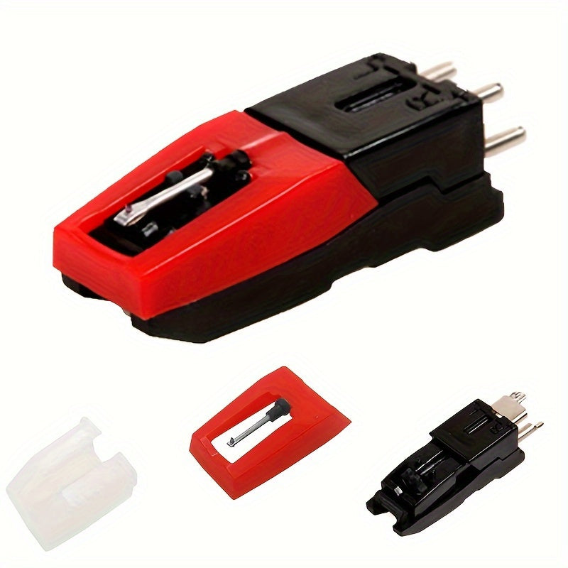 Conjunto de 4 cápsulas giratorias universales con agujas de diamante - Compatible con tocadiscos de vinilo - No requiere alimentación, construcción duradera de ABS, cabeza de cápsula de cerámica rubí para discos de 33 1/3, 45, 78 RPM - Incluye soporte de
