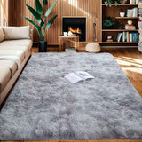 Alfombra grande para sala, diseño tie-dye en tono gris agua, textura esponjosa y ultra suave, moderna y decorativa, ideal para dormitorio