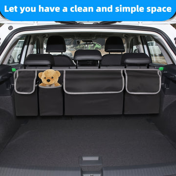 1 pieza, organizador de maletero de automóvil multifuncional de tela Oxford - Material duradero negro con bolsillos con cremallera, ideal para almacenar artículos en el asiento trasero y maletero de SUV y otros vehículos, solución de almacenamiento de ma