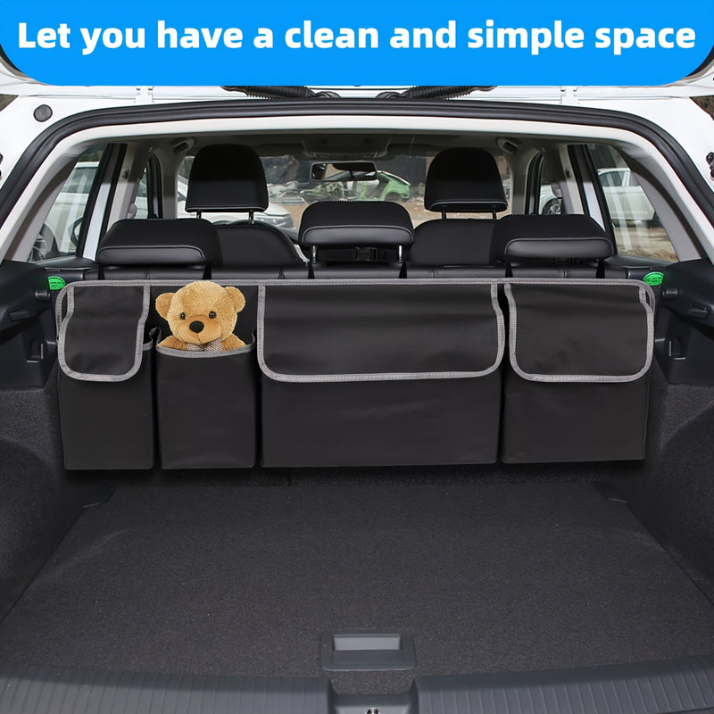 1 pieza, organizador de maletero de automóvil multifuncional de tela Oxford - Material duradero negro con bolsillos con cremallera, ideal para almacenar artículos en el asiento trasero y maletero de SUV y otros vehículos, solución de almacenamiento de ma