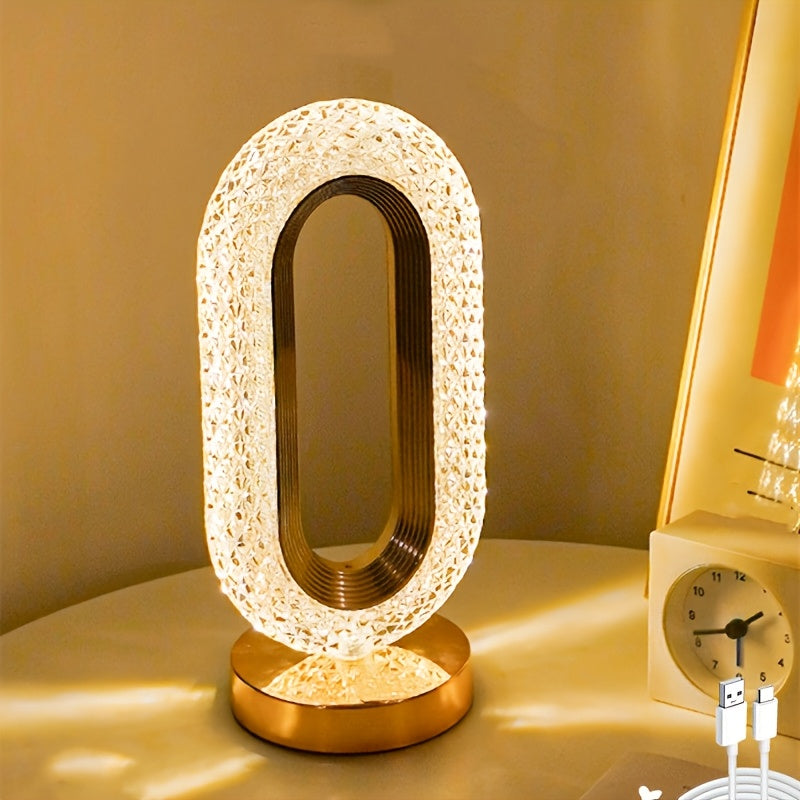 1 lujosa lámpara de mesa ovalada de cristal, lámpara de carga USB para oficina, lámpara de mesa decorativa de luz nocturna para sala de estar, adecuada para dormitorio, sala de estar, decoración de fiestas y cenas, lámpara creativa