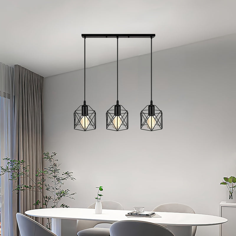 3 Luces de Colgante para Comedor, Luces de Cárcel Retro, Luz de Techo de Granja Ajustable de Altura, Luces de Cocina, Luz de Granja Colgante Negra para Luces de Colgante Industriales para Comedor, Dormitorio, Pasillo