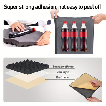 Paneles de Absorción de Sonido Autoadhesivos Negros de Alta Densidad Ignífugos de 12 Piezas 30*30*5 cm Adecuados para Salas de Mezcla, Estudios de Grabación de Vídeo, Estudios Vocales, Salas de Transmisión en Vivo, Cines, Paneles Acústicos, Tableros de E