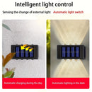2 pzas. luces solares para pared con 8 LED, decoración exterior con luz cálida amarilla, ideal para hogar, jardín, cerca, patio, montaje semiempotrado, batería de níquel, carga solar, luz para pared de jardín, luz moderna para pared, plástico duradero