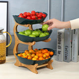 Un Conjunto de Cesta de Frutas Creativa de Dos/Cuatro Capas para Cocina de Gran Capacidad, Bandeja de Frutas Secas Estilo Europeo, Estantería de Madera de Bambú para Hogar, Bandeja de Snacks, Bandeja de Dulces, Cesta de Frutas