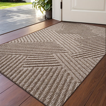 Alfombra de entrada con diseño geométrico simple - Antideslizante, resistente de poliéster para hogar, decoración navideña, solo lavado a mano, regalo de Navidad