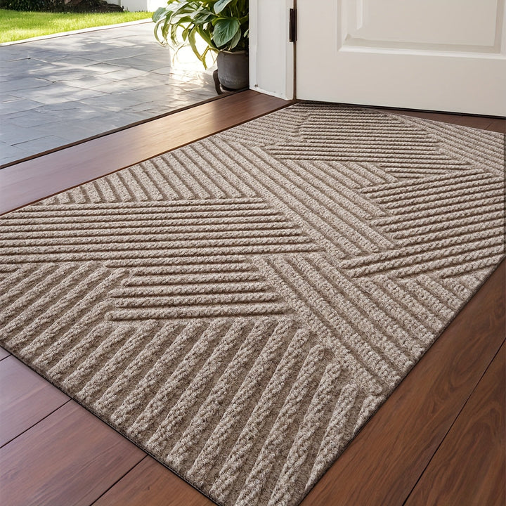Alfombra de entrada con diseño geométrico simple - Antideslizante, resistente de poliéster para hogar, decoración navideña, solo lavado a mano, regalo de Navidad