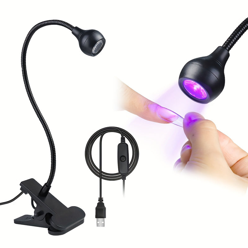 Lámpara de Uñas LED UV Flexible con Clip - Luz para Esmalte de Gel de Secado Rápido, Lámpara de Curado de Escritorio Flexible 360° con Alimentación USB, Negro/Rosa