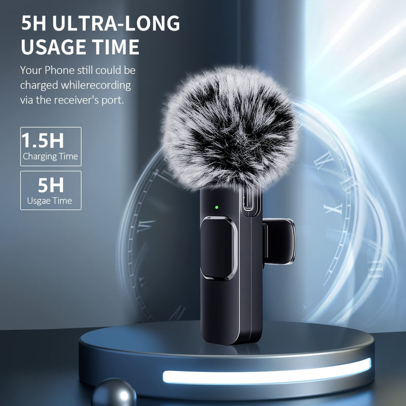 HOOSHU Micrófono inalámbrico de collar para iPhone y otros dispositivos Android, paquete de 2 unidades