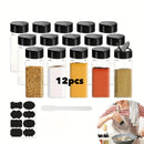 Juego de 12 frascos de especias de plástico cuadrados con tapas de ala de gaviota negras, incluye 1 bolígrafo de papel y 12 etiquetas, contenedores rectangulares a prueba de fugas, reutilizables, lavables a mano para la organización de especias de cocina