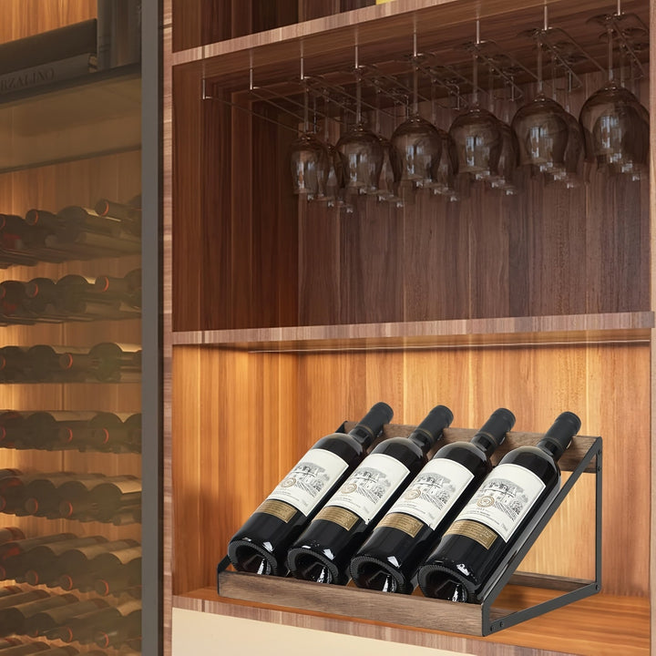 Nuevo Estante de Vino Trapecio para Vino Tinto, Colgante en Ángulo con 4 Botellas de Vino, Soporte de Exhibición de Madera para Uso Doméstico, Suministros de Cocina Retro y Simples para el Hogar, Regalo Portavinos