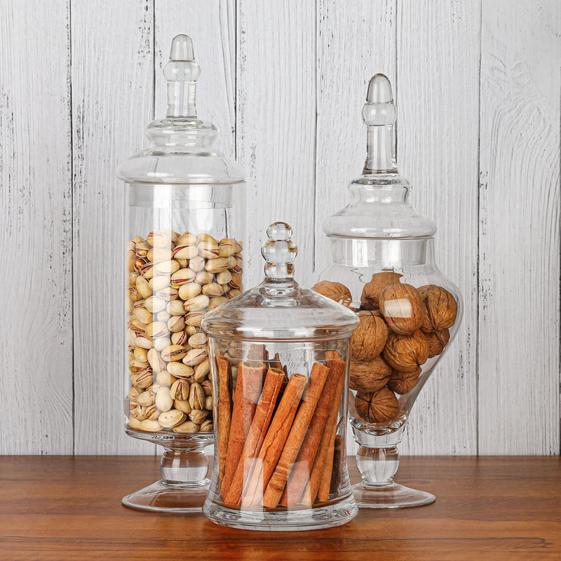 3 piezas/juego de jarros de almacenamiento de dulces de vidrio transparente, jarros decorativos victorianos con tapas para bodas y hogares, para alimentos, bufé dulce, galletas, exhibición de cocina y fiestas.