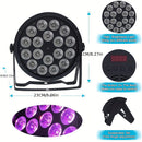 Luz LED Profesional de Escenario, 18x12W 4-en-1 RGBW Luz LED Profesional de Escenario con Control DMX, Diseño Flat Par, Soportes y Enchufe de Energía para DJs, Bodas y Fiestas