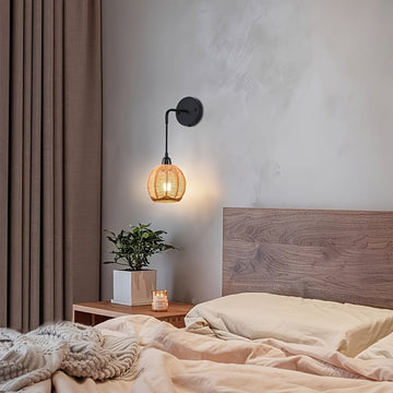 2 piezas de apliques de pared modernos estilo bohemio rústico con pantallas de ratán tejido a mano, montaje semiempotrado en metal pulido, luces desmontables para dormitorio, sala, pasillo (sin focos incluidos), iluminación de pared para dormitorio | Apl