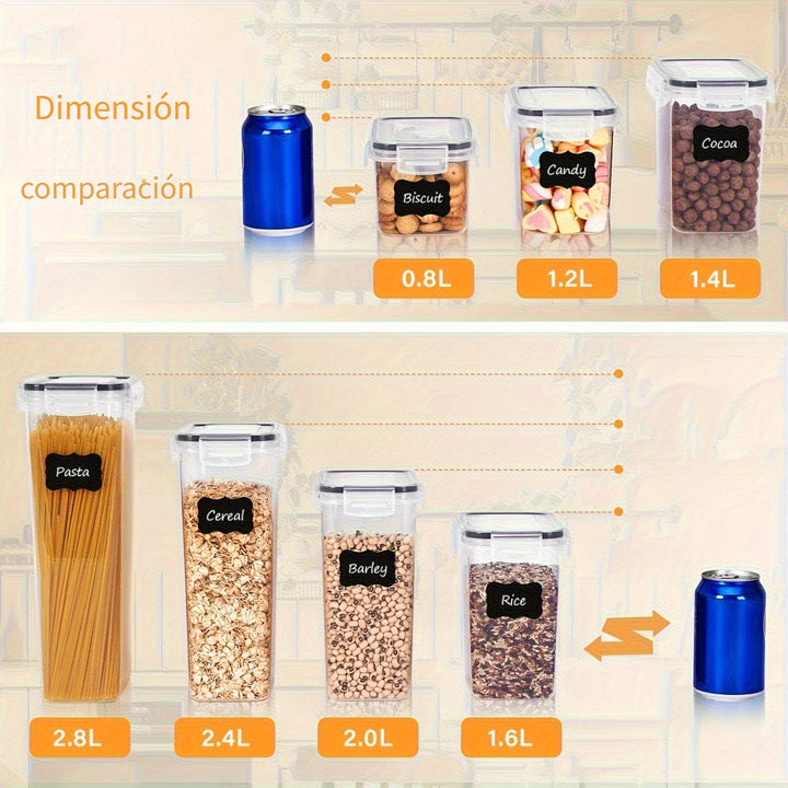 5/10/15/20/30 Paquete de recipientes herméticos para almacenamiento de alimentos - Botes de plástico sin BPA para cereales, harina, avena - Aptos para lavavajillas, incluye etiquetas y rotulador, manual, forma rectangular, no necesita electricidad