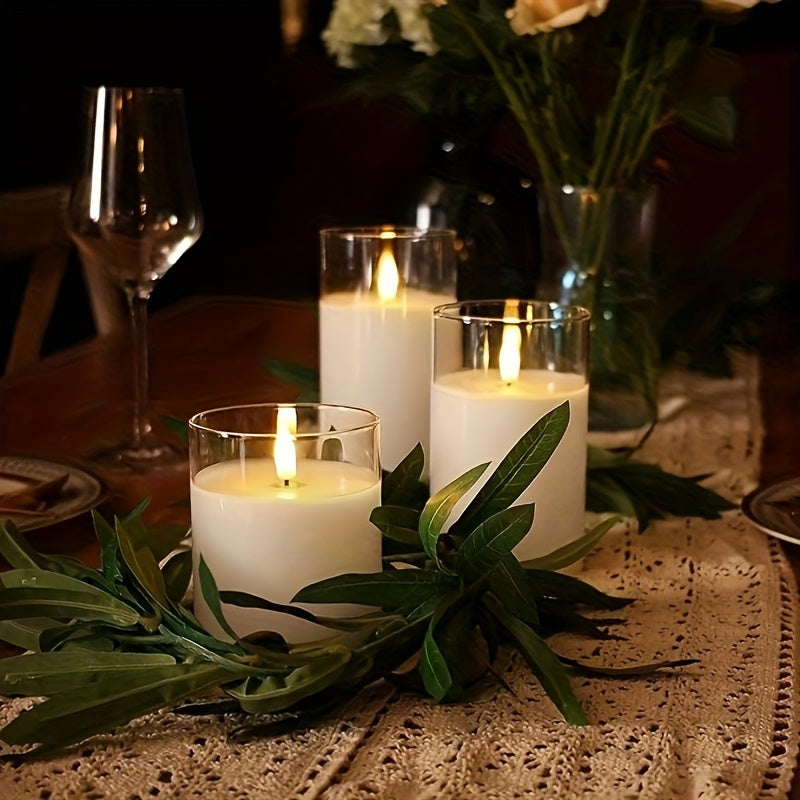 Conjunto de 3 Piezas de Velas Electrónicas con Control Remoto y Luz LED, Lámpara Decorativa para Crear Ambiente Romántico en Vacaciones, Vela Electrónica LED Sin Humo, Ideal para Bodas, Propuestas, Navidad, San Valentín y Fiestas Corporativas