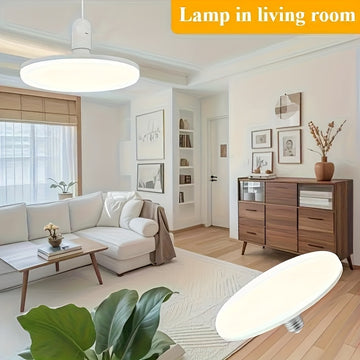 Lámpara de techo LED UFO - Estilo industrial moderno con sensor de encendido/apagado automático, base E26/E27, acabado metálico pulido y sombra de plástico duradera para almacén, oficina, sala de estar, iluminación de techos para hogar, oficina, iluminac