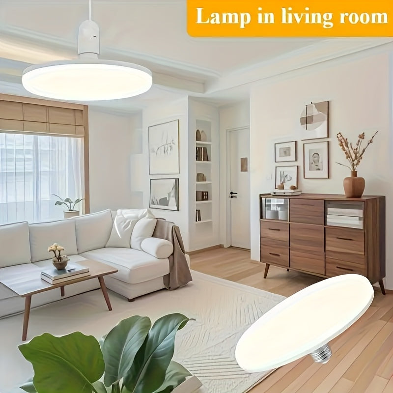 Lámpara de techo LED UFO - Estilo industrial moderno con sensor de encendido/apagado automático, base E26/E27, acabado metálico pulido y sombra de plástico duradera para almacén, oficina, sala de estar, iluminación de techos para hogar, oficina, iluminac
