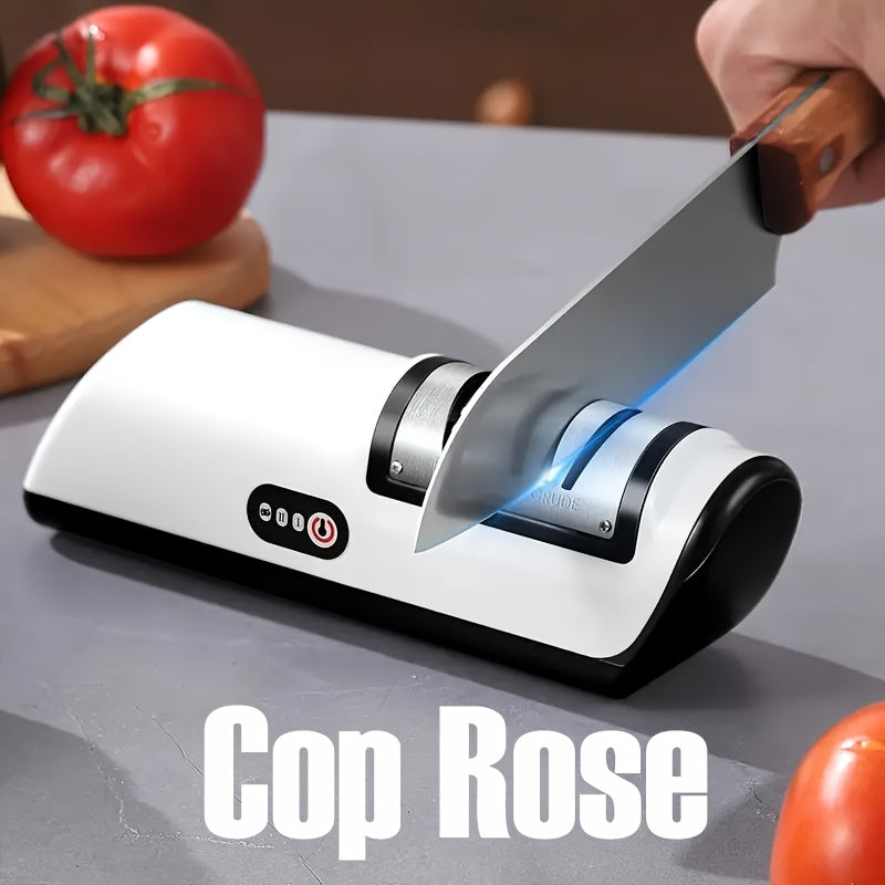 1pc COP ROSE Afilador de Cuchillos Eléctrico Automático con Funcionamiento USB, Afilado Rápido, Diseño Compacto para Cocinas Domésticas y Profesionales - Afilador Seguro para Chefs y Amantes de la Cocina, Herramienta de Cocina Elegante, Construcción Dura