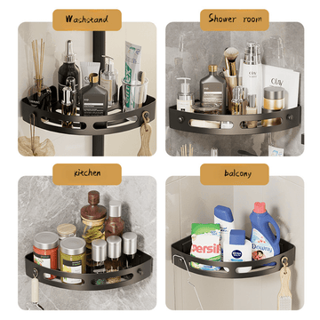 2 piezas de estante triangular de pared moderno sin perforaciones --- Material ABS duradero, estante de almacenamiento para baño y aseo, lavabo sin perforaciones para el hogar, inodoro, baño, estante de esquina de almacenamiento de cocina