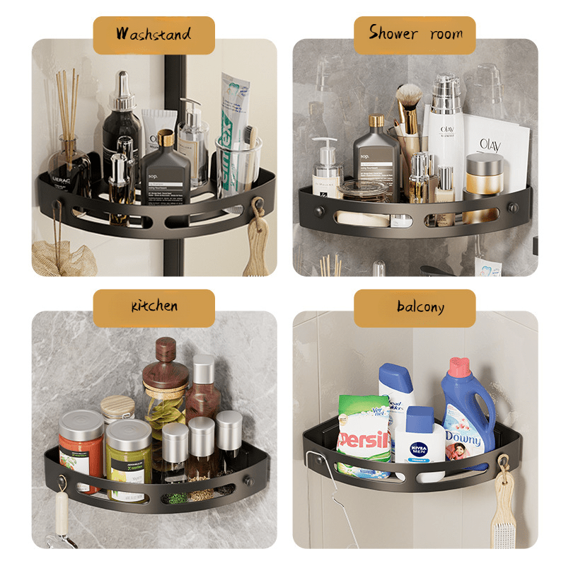 2 piezas de estante triangular de pared moderno sin perforaciones --- Material ABS duradero, estante de almacenamiento para baño y aseo, lavabo sin perforaciones para el hogar, inodoro, baño, estante de esquina de almacenamiento de cocina