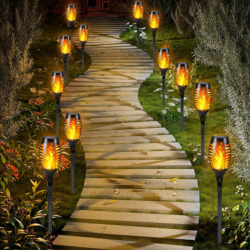 4/ 12pcs Luces Solares de Antorcha para Exteriores, 12 LED con Efecto Llama Parpadeante, Encendido/Apagado Automático Solar, Ideales para Iluminación de Jardines, Patios y Entradas