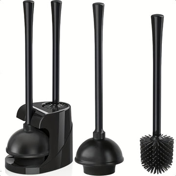 Juego de Cepillo y Desatascador de Inodoro 2 en 1 - Cabeza Giratoria, Plástico Duradero, Kit de Limpieza para Baño, Accesorios de Baño