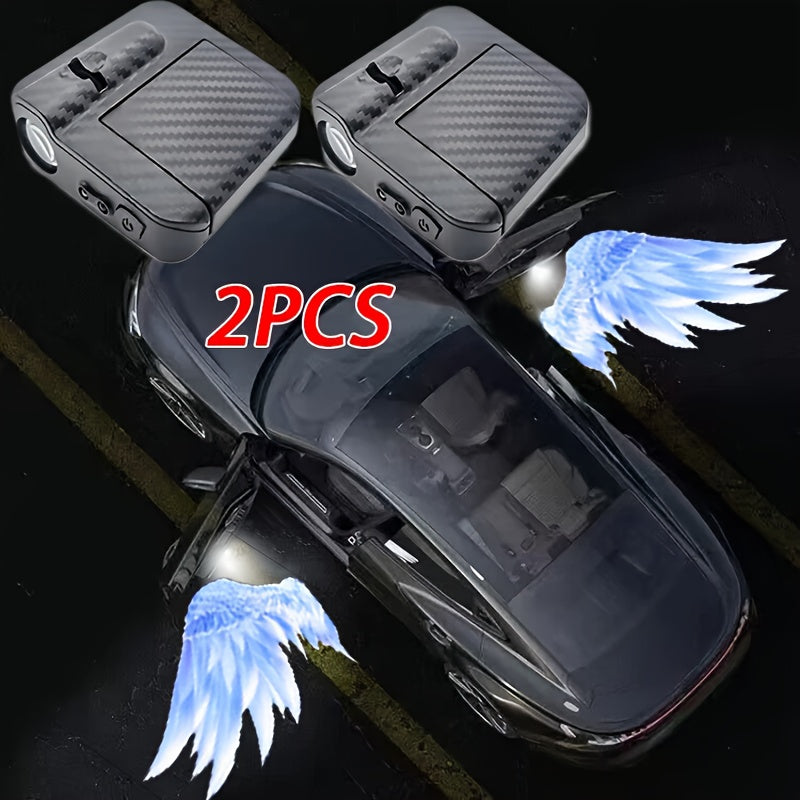 2pcs Proyector de Sombra de Bienvenida Inalámbrico para Puerta de Coche con Alas de Ángel LED HD, Luz de Logo para Accesorios de Coches