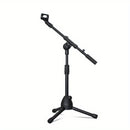 Soporte de micrófono negro ajustable de altura con brazo - Base de trípode de metal resistente para guitarra, Ergu y instrumentos - Perfecto para grabaciones y actuaciones, configuración de equipo de música, acabado metálico elegante, construcción durade