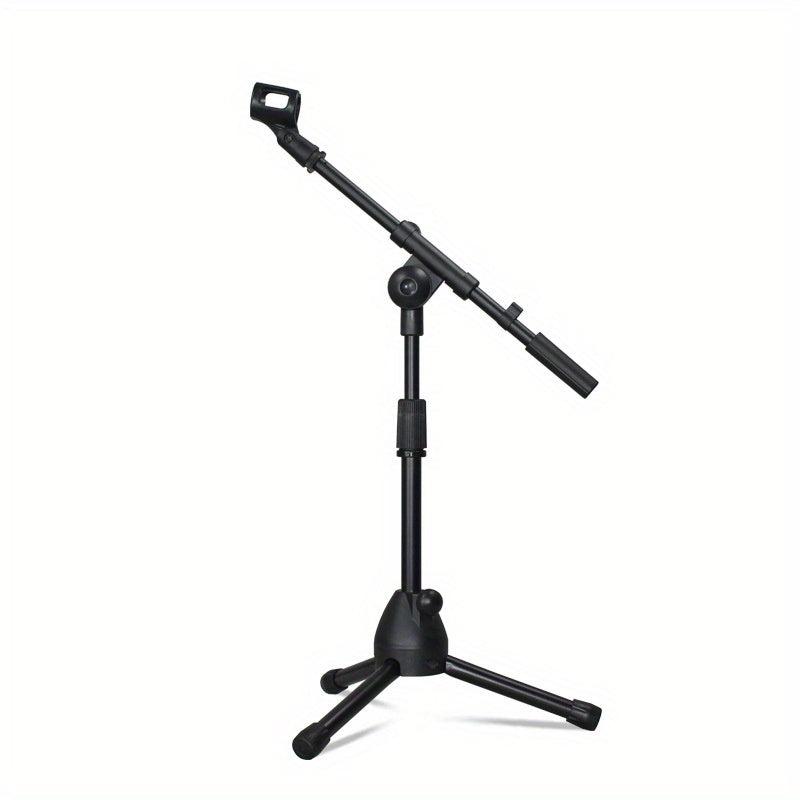 Soporte de micrófono negro ajustable de altura con brazo - Base de trípode de metal resistente para guitarra, Ergu y instrumentos - Perfecto para grabaciones y actuaciones, configuración de equipo de música, acabado metálico elegante, construcción durade