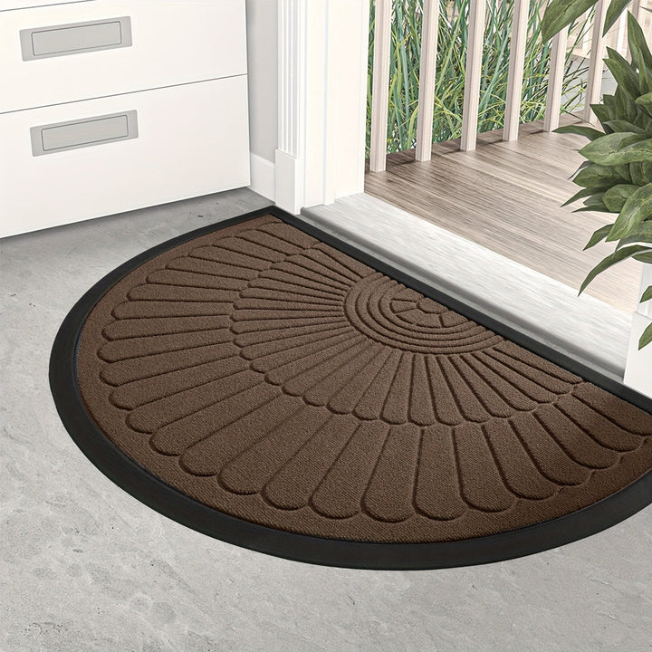 Tapete de entrada resistente, 1 pieza, semicircular, para interior y exterior, alfombra de bienvenida, duradera, perfil bajo, ideal para entrada, patio, garaje y áreas de mucho tráfico, decoración navideña, regalo de Navidad