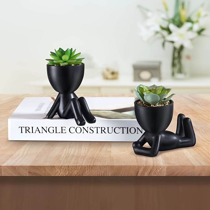Juego elegante de 2 suculentas artificiales negras, plantas decorativas versátiles para el hogar y la oficina, perfectas para escritorios y baños | Ideal para Halloween, Navidad y Pascua