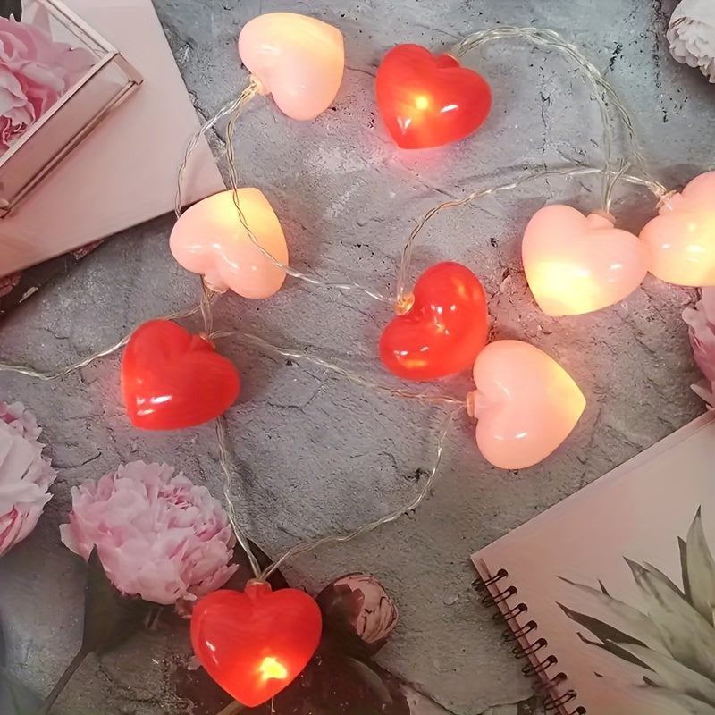 1 juego de cadena de luces LED románticas en forma de corazón - alimentada por batería, 150 cm / 59.06 pulgadas / 10 LED elección perfecta para el Día de San Valentín y propuesta de matrimonio, luz ambiental para la habitación, sin batería