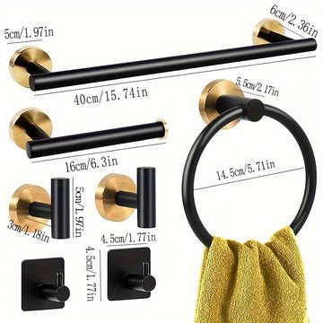 5/7 piezas, elegante y duradera, juego de accesorios de baño de acero inoxidable con barra de toallas de montaje en pared, anillo de toallas, soporte de papel higiénico y gancho de toallas - Aumenta la decoración de tu baño
