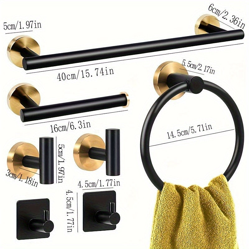 5/7 piezas, elegante y duradera, juego de accesorios de baño de acero inoxidable con barra de toallas de montaje en pared, anillo de toallas, soporte de papel higiénico y gancho de toallas - Aumenta la decoración de tu baño