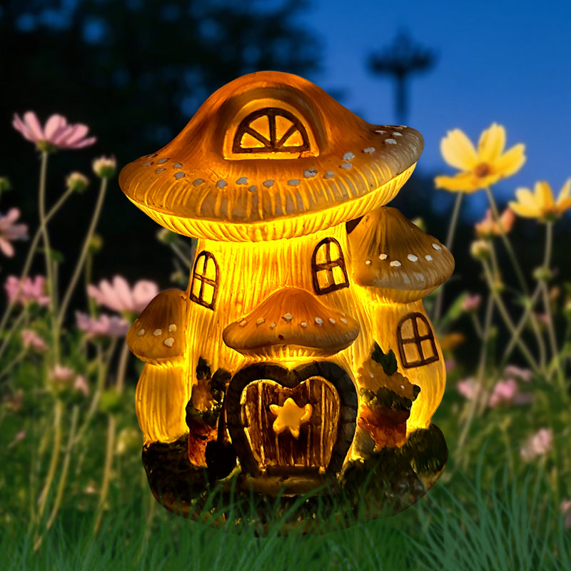 Luz de energía solar, Casa de hongo hermosa de resina, Casa de hongo brillante, Estatua de luz para exteriores, Ornamento de luz de decoración para paisajes, Jardín, Patio, Decoración de luz para césped, Regalo para amigo