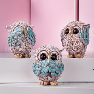 3 Piezas, Figuras Adorables De Búhos De Estilo Europeo, Artesanía De Resina, Decoración De Búhos Extravagantes Y Bonitos Para El Mueble De Vino, La Sala De Estar, El Escritorio De La Oficina, La Decoración Del Hogar