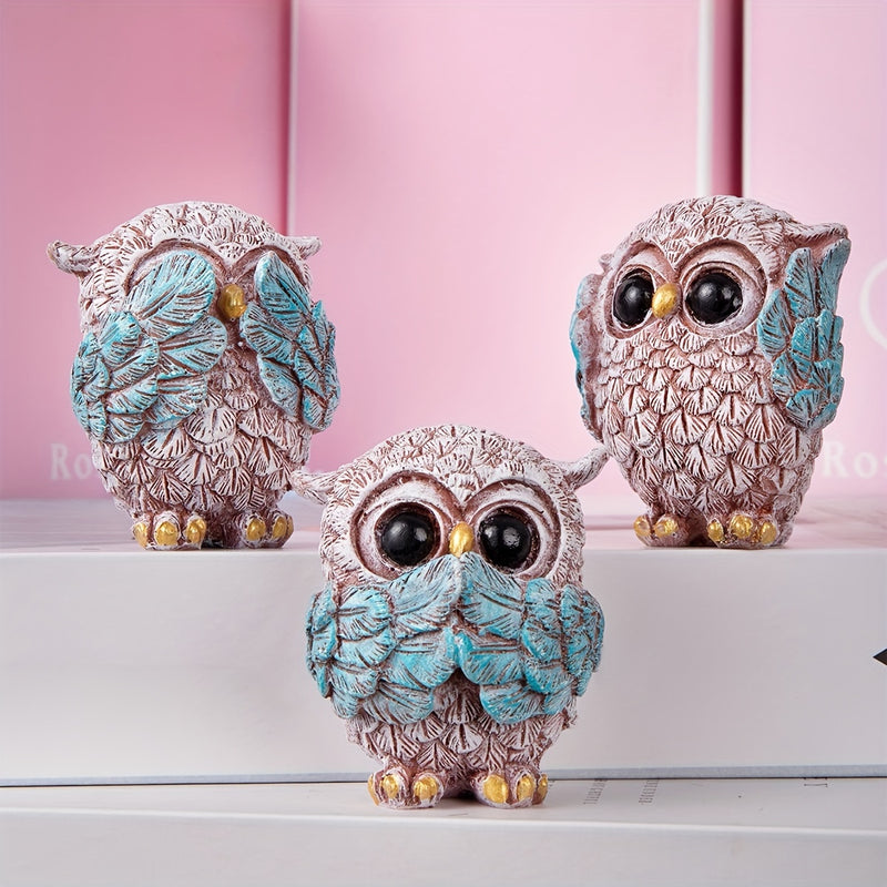 3 Piezas, Figuras Adorables De Búhos De Estilo Europeo, Artesanía De Resina, Decoración De Búhos Extravagantes Y Bonitos Para El Mueble De Vino, La Sala De Estar, El Escritorio De La Oficina, La Decoración Del Hogar