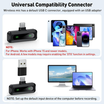 Micrófono inalámbrico J3 con transmisión de radiofrecuencia 2.4GHz, batería de polímero recargable por USB, grabación de 1 toque, indicador de batería y conectividad de tipo C para conferencias de video, podcasting, grabación de voz, micrófono inalámbric
