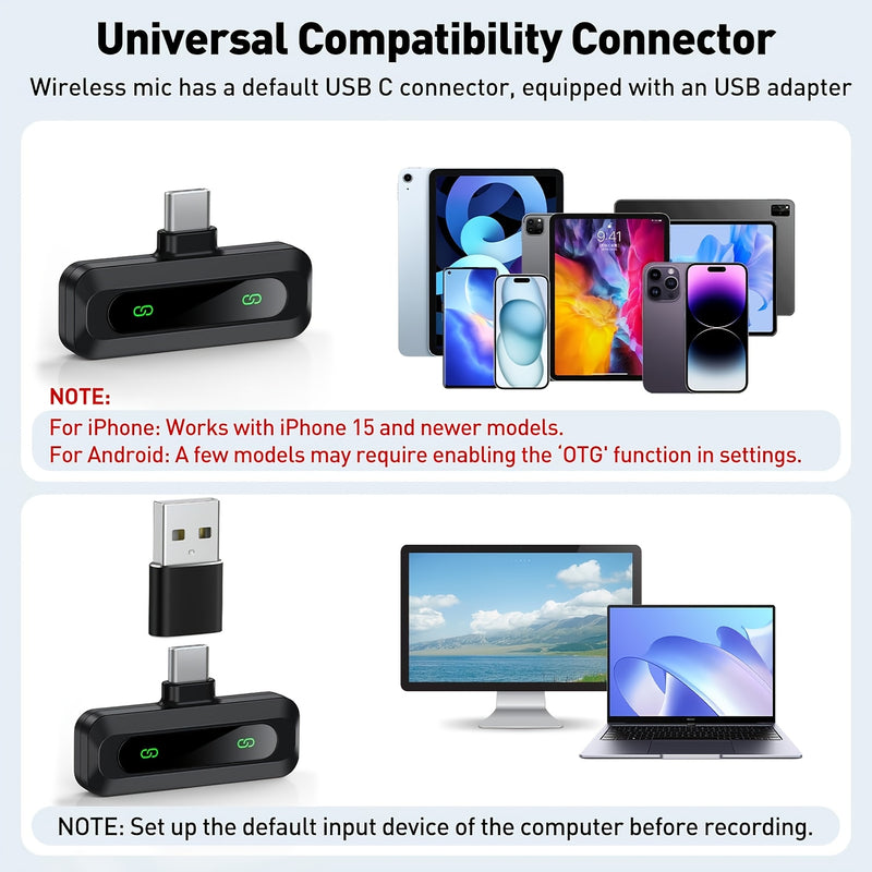 Micrófono inalámbrico J3 con transmisión de radiofrecuencia 2.4GHz, batería de polímero recargable por USB, grabación de 1 toque, indicador de batería y conectividad de tipo C para conferencias de video, podcasting, grabación de voz, micrófono inalámbric