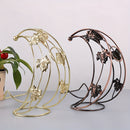 Soporte de vino de media luna decorativo, material de hierro con portavasos, diseño de pequeña barca de luna, accesorio elegante para bar de casa