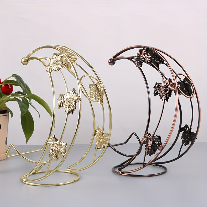 Soporte de vino de media luna decorativo, material de hierro con portavasos, diseño de pequeña barca de luna, accesorio elegante para bar de casa