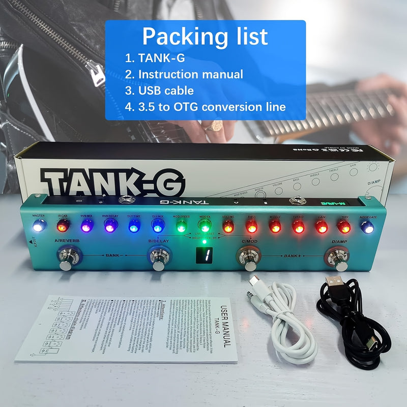 Pedal de efectos de guitarra TANK-G Multi-Function | 36 presets editables | Conexión inalámbrica + monitorización de auriculares | Soporta grabación móvil | Batería recargable incorporada + interfaz de audio, pedal de efectos de guitarra