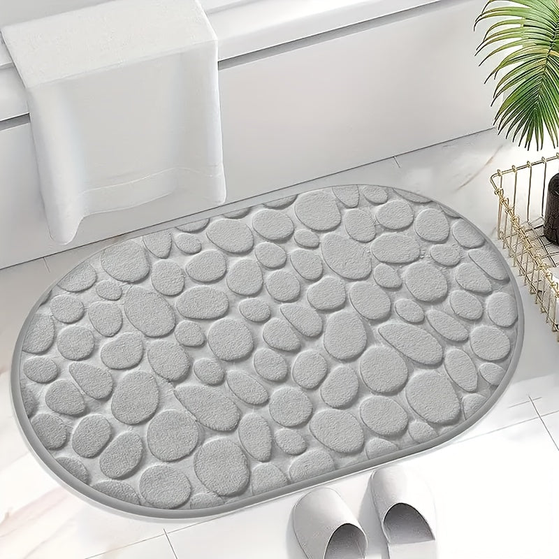 1pc Alfombra de Baño Ovalada con Patrón de Guijarros, Absorbente y Antideslizante, Alfombra de Pies Suave y Cómoda, Poliéster, Suministros de Baño Ideales, Alfombra de Bañera de Lujo, Ducha - Accesorios de Decoración para el Hogar