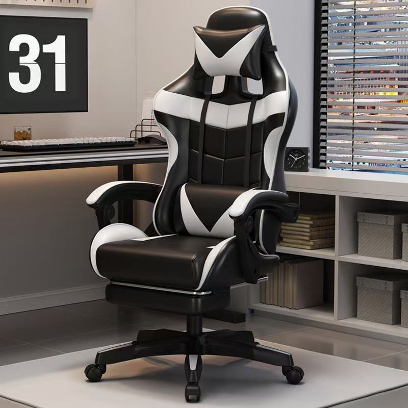Producto Más Vendido, Silla de Juego Ergonómica con Reposapiés, Silla Giratoria Ajustable para Oficina Artificial, Silla Reclinable de Respaldo Alto con Soporte Lumbar y Apoyacabezas, Estilo Carrera para Videojuegos